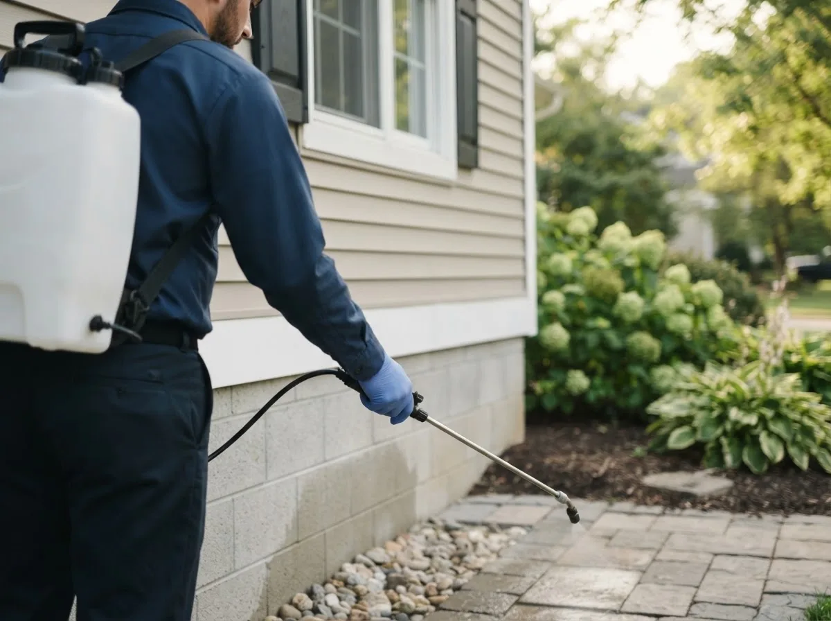 Pest control technician inspecting a home in Hardin, MO
